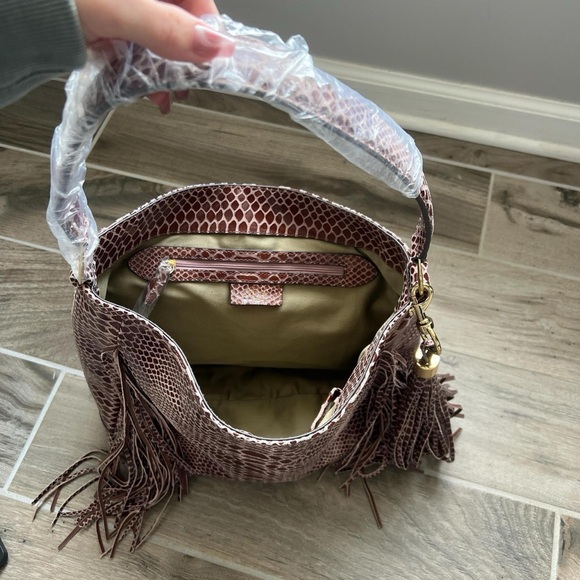 GILI Leather and fringe hobo shoulder bag